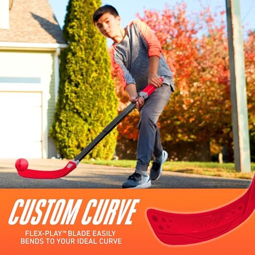 Close up of the customizable flexible hockey blade bent for practice