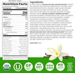 Back label of Orgain organic nutrition beverage displaying vitamins minerals and ingredients list
