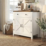 HOSTACK farmhouse sideboard showing the interior adjustable shelf and storage capacity