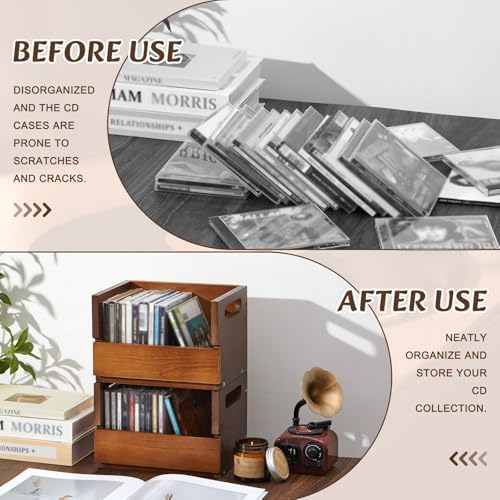 CroBlissful dual set rustic wooden shelf holding compact discs on office desk