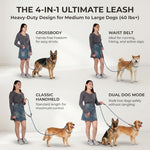 Tails And Tales dual handle dog leash highlighting the premium brown leather accents.