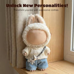 Back view of 17cm doll wearing kawaii style denim pants