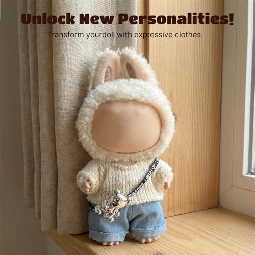 Back view of 17cm doll wearing kawaii style denim pants