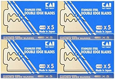 Close up of Kai Japanese double edge razor blades individually wrapped