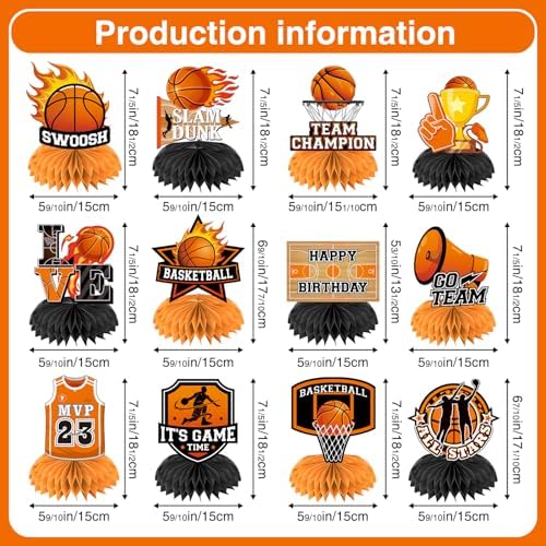 Assorted basketball birthday decoration pieces