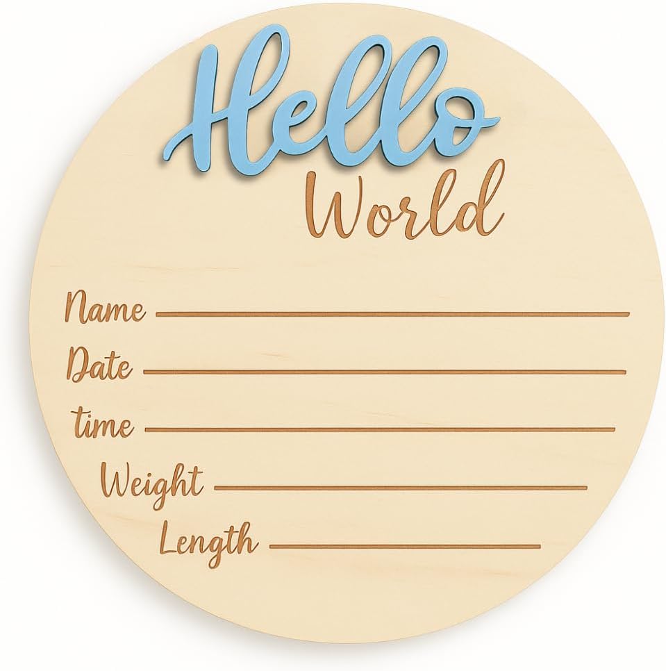 Kemina Blankets Baby Announcement Sign front view showing blue three dimensional hello text