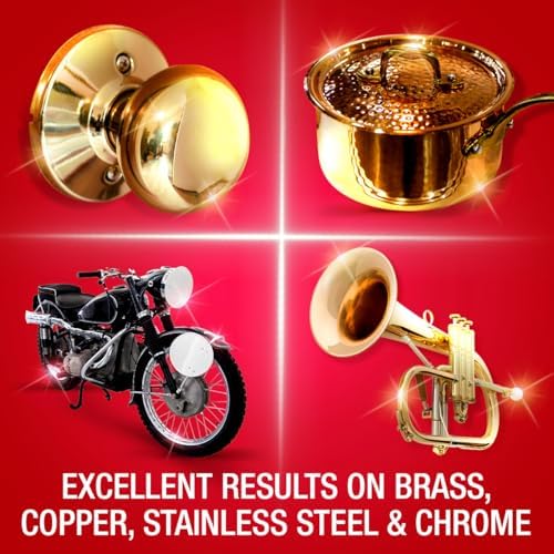 Brasso multi-metal care cleaner tin highlighting brass and copper usage instructions