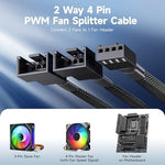 Cable Matters PC fan splitter one to two converter showing the premium braided sleeve detail.