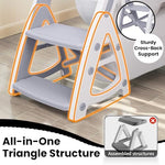 Primlect toddler toilet trainer showing the adjustable non-slip pedal and grey cushion.