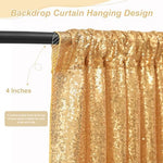 SoarDream gold shimmer drapes hanging elegantly on a photo booth stand