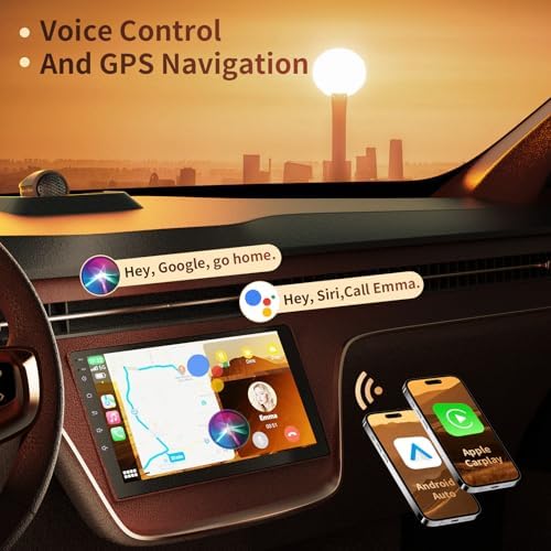 Haudio dashboard radio system running Android Auto interface with music streaming application.
