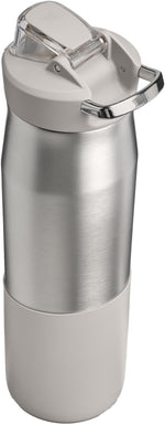 Close up look at the integrated metal finger loop on the top of the hydration bottle.