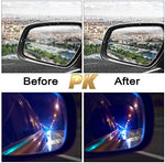 Rainproof protective shield sticker displaying water repelling technology on wing mirror
