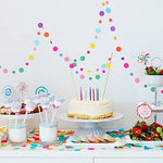 Outus colorful dots paper garland package showing the two sizes of circular party streams.