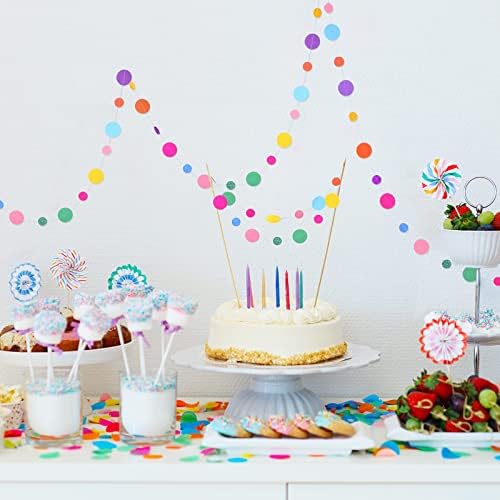 Outus colorful dots paper garland package showing the two sizes of circular party streams.
