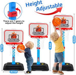 Side view of Tsomtto adjustable basketball hoop for toddlers.