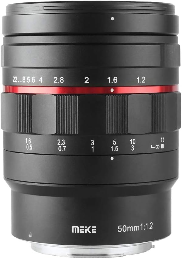 Meike MK 50mm F1.2 RF lens front view showing large aperture glass