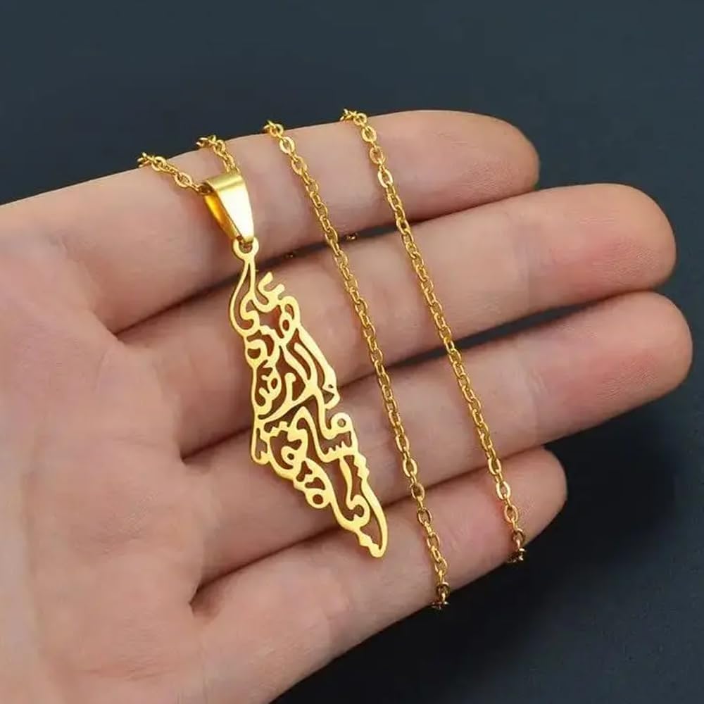 YILUOCD unisex gold map necklace side angle