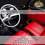 Back label of Mr. Leather cleaner and conditioner showing usage instructions and ingredients.