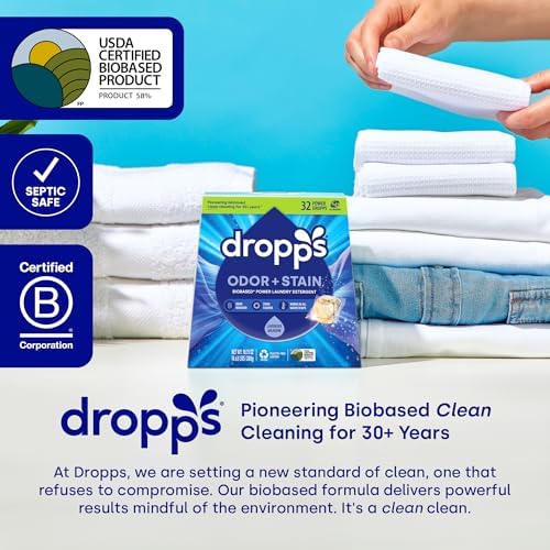 Dropps 64 count laundry pods packaging showing USDA biobased certification.