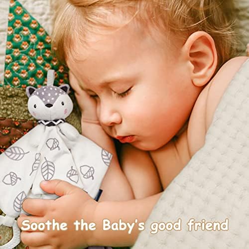 Plush fox security blanket and white newborn blanket