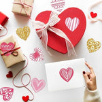Multiple sheets of premium DUJAA love stickers showing different sizes