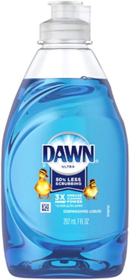 Dawn Ultra dish soap bottle back panel showing cleaning instructions and safety information