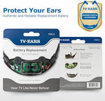 TV Ears headset battery replacement part showing positive terminal alignment