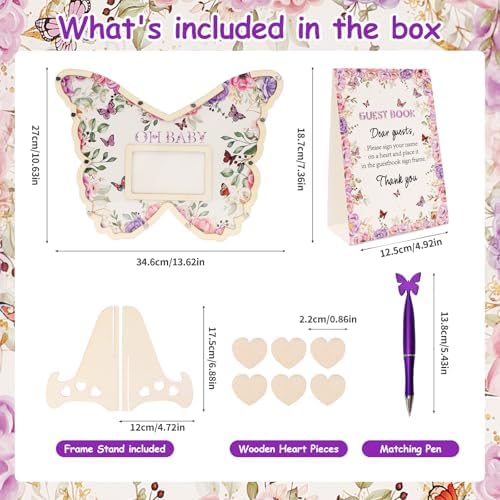 Wooden butterfly guest book frame with sonogram photo