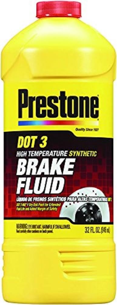 Prestone AS401 DOT 3 Synthetic Brake Fluid 32 Fluid Ounce bottle front view for premium car maintenance