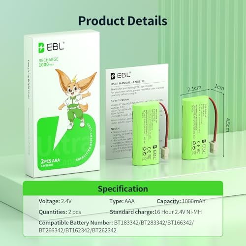 EBL BT166342 compatible green replacement battery pack retail presentation
