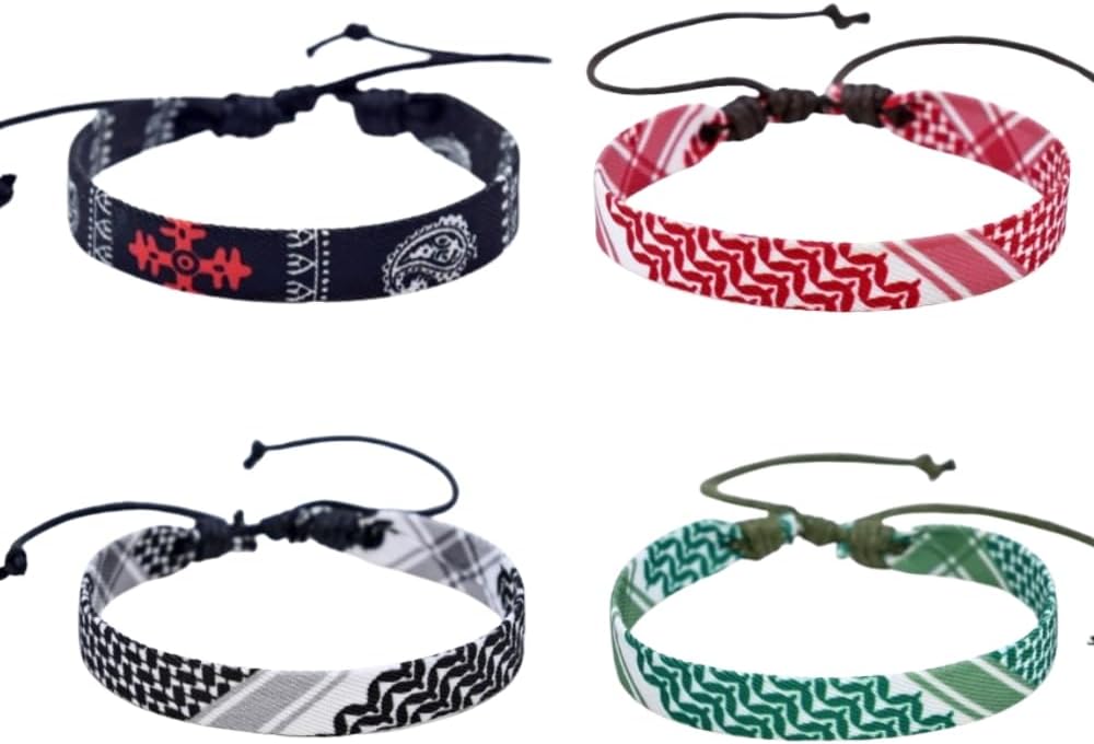 DATOA Keffiyeh bracelet front view showing woven fabric pattern
