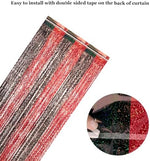 Back view of BOMSI metallic curtain showing the easy peel double sided adhesive tape