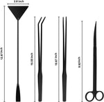 Long straight and curved tweezers from the aquarium trimming set grasping live tank plants