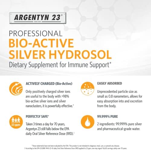 Argentyn 23 professional immune support liquid bottle packaging details.