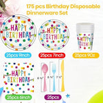 175 piece birthday party supplies for 25 guests