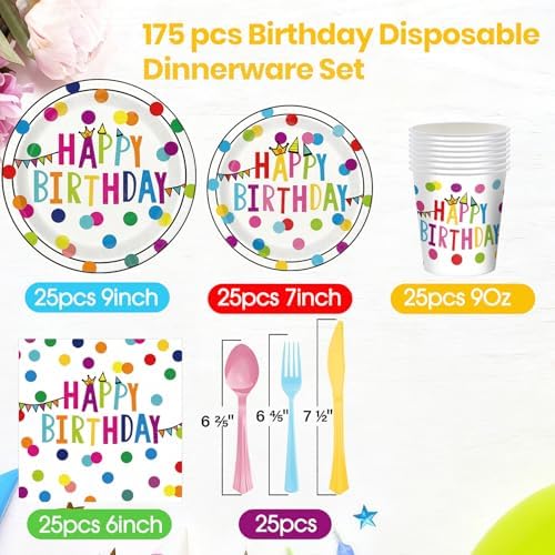 175 piece birthday party supplies for 25 guests