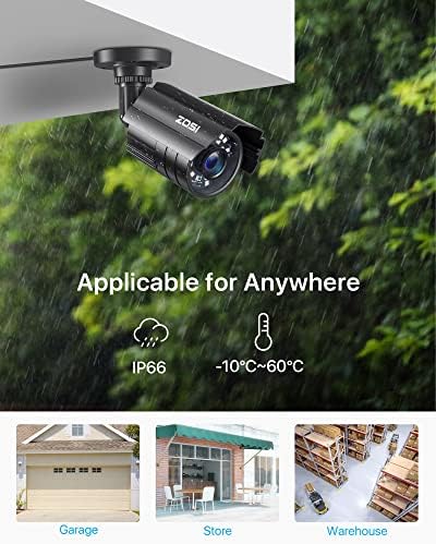 ZOSI hardwired indoor outdoor bullet camera mounted on a standard wall bracket.