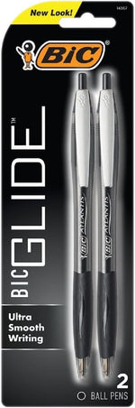 BIC Glide Black Retractable Ballpoint Pens 2 Count Pack front view