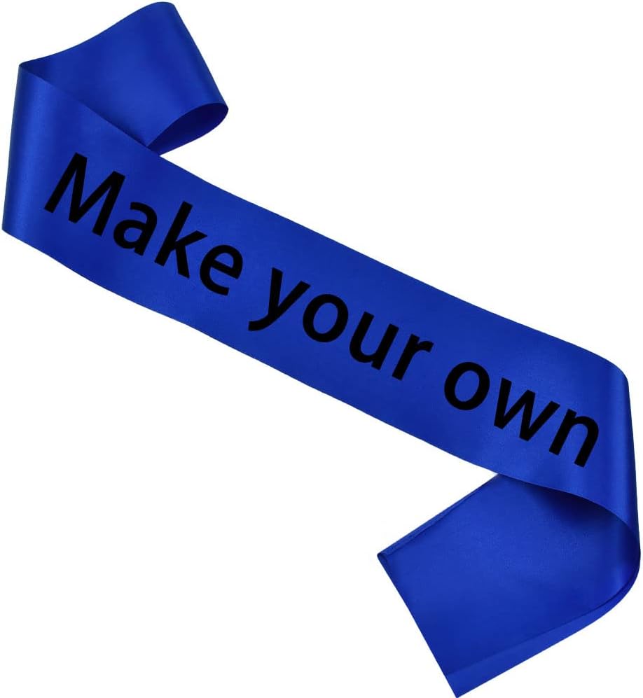 Royal blue blank satin sashes folded neatly in a pack of four