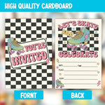 Close up view of the fill in blank spaces on the Doguiei roller skating party invites.