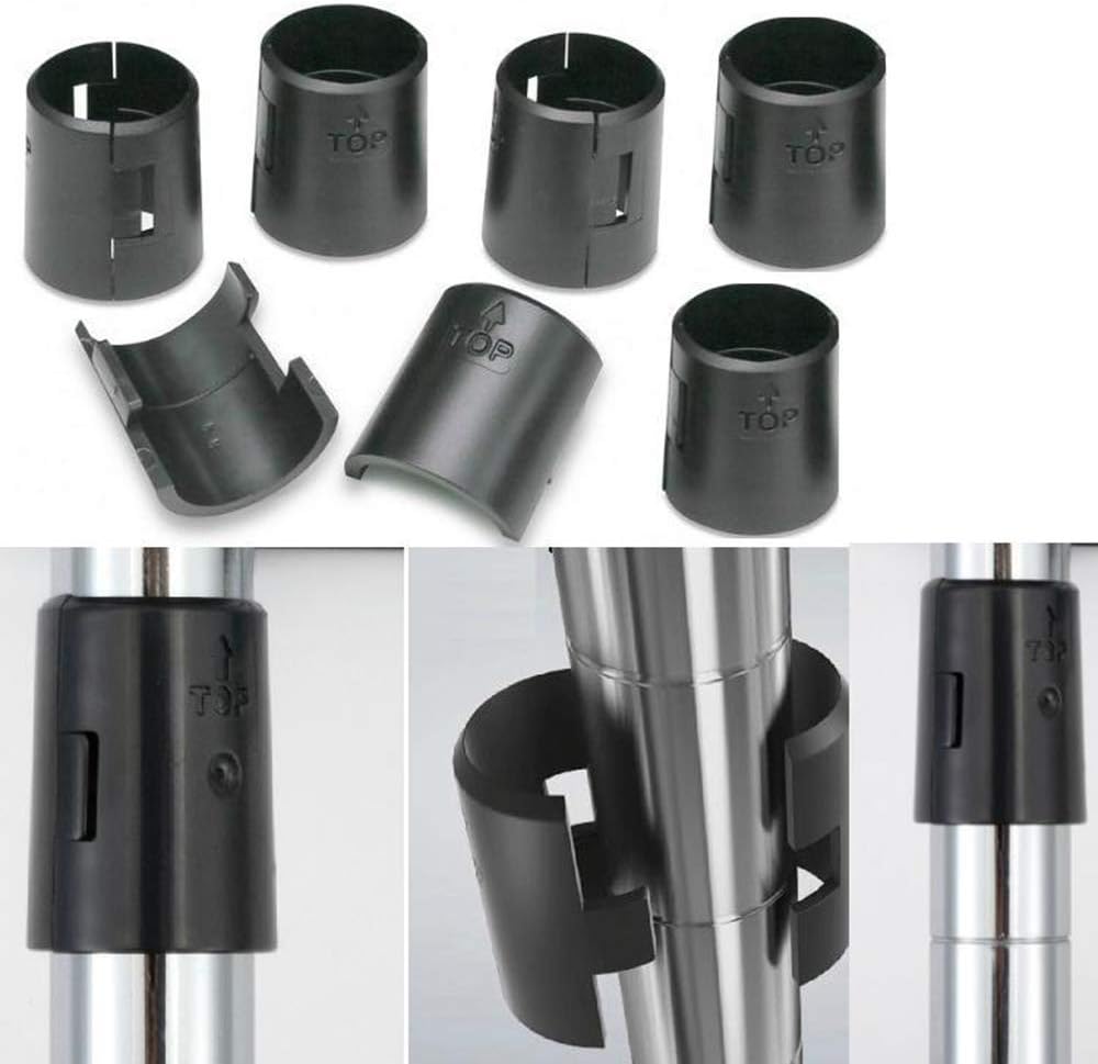 Metal shelving sleeve system parts showing internal ridge and tapered collar fit