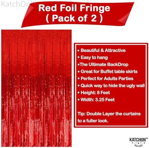 Close up of the shiny metallic material on the KatchOn red party streamer backdrop.