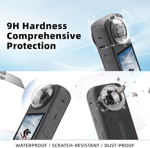 Close up of the high transparency glass protector mounted on a panoramic camera lens