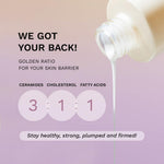 Texture of the clear lightweight hyaluronic toner on a glass surface