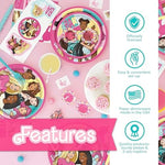 Barbie party decoration kit with birthday button and tableware