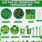 Close up of shamrock pattern on St. Patrick's Day paper plates
