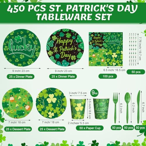 Close up of shamrock pattern on St. Patrick's Day paper plates