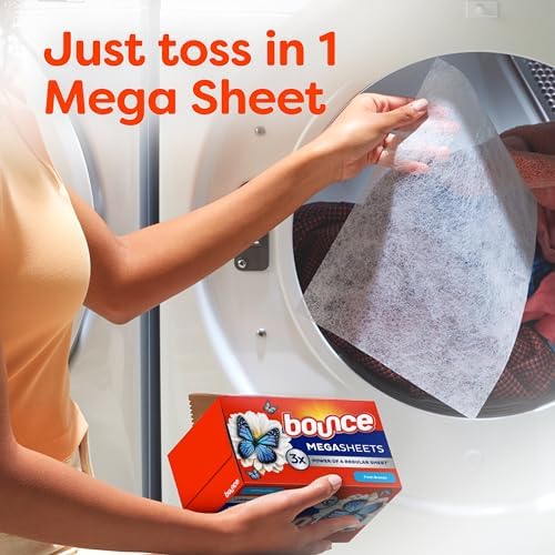 Close up view of the authentic Bounce mega dryer sheets 130 count carton detailing ingredients list