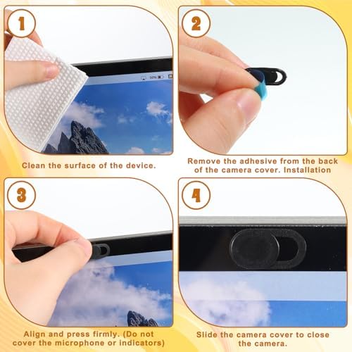 Close up of the 0.023 inch ultra thin webcam blocker attached to a closed laptop lid.